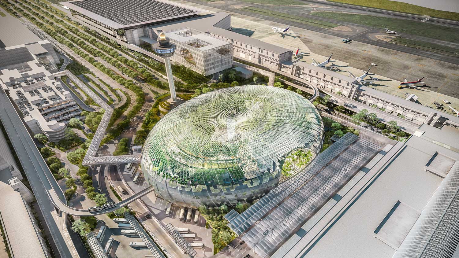 JewelChangiAirport Aerial View Image Courtesy Safdie Architects and Jewel Changi Airport Devt