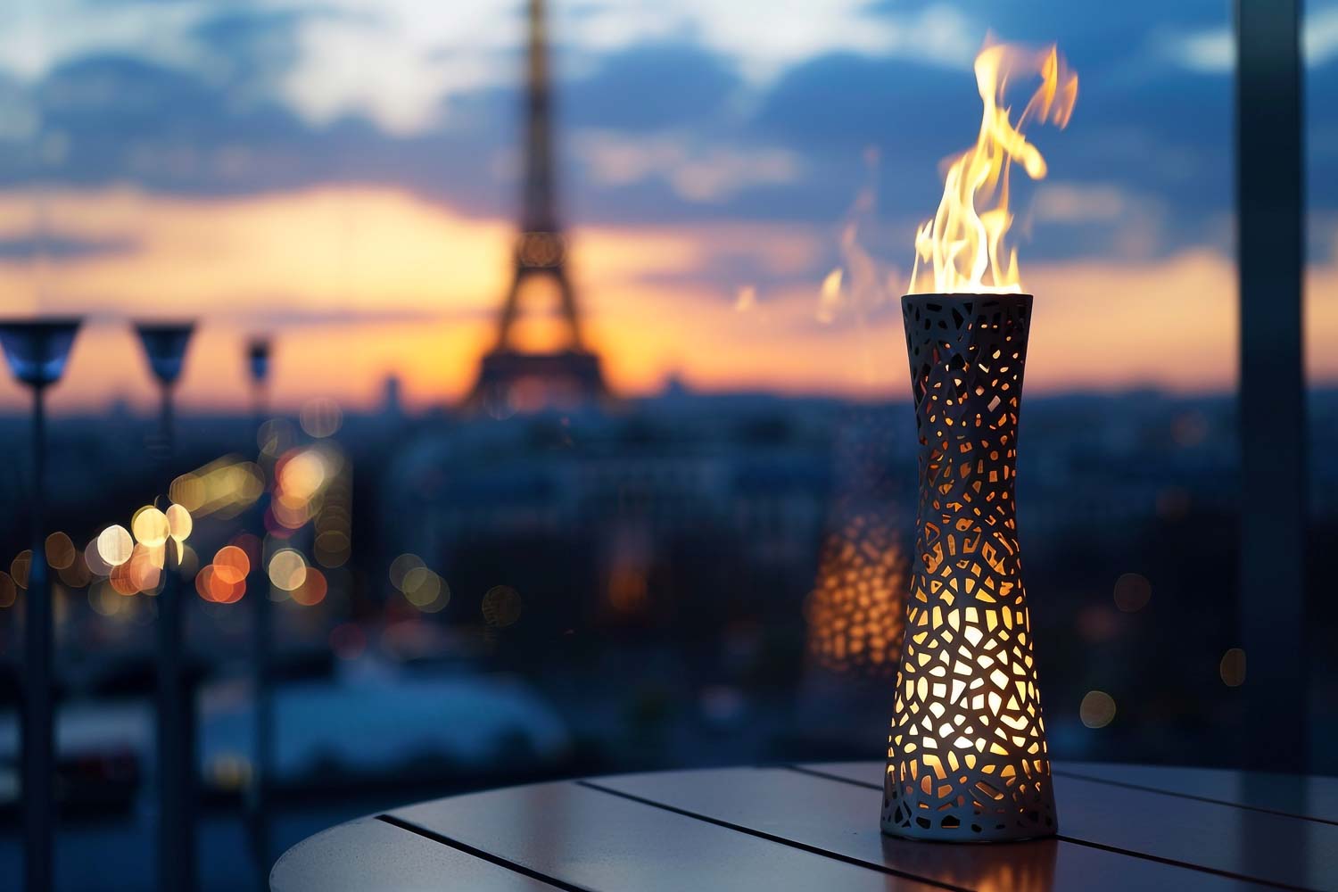 stunning photo olympic torch with flame burning set against enchanting backdrop