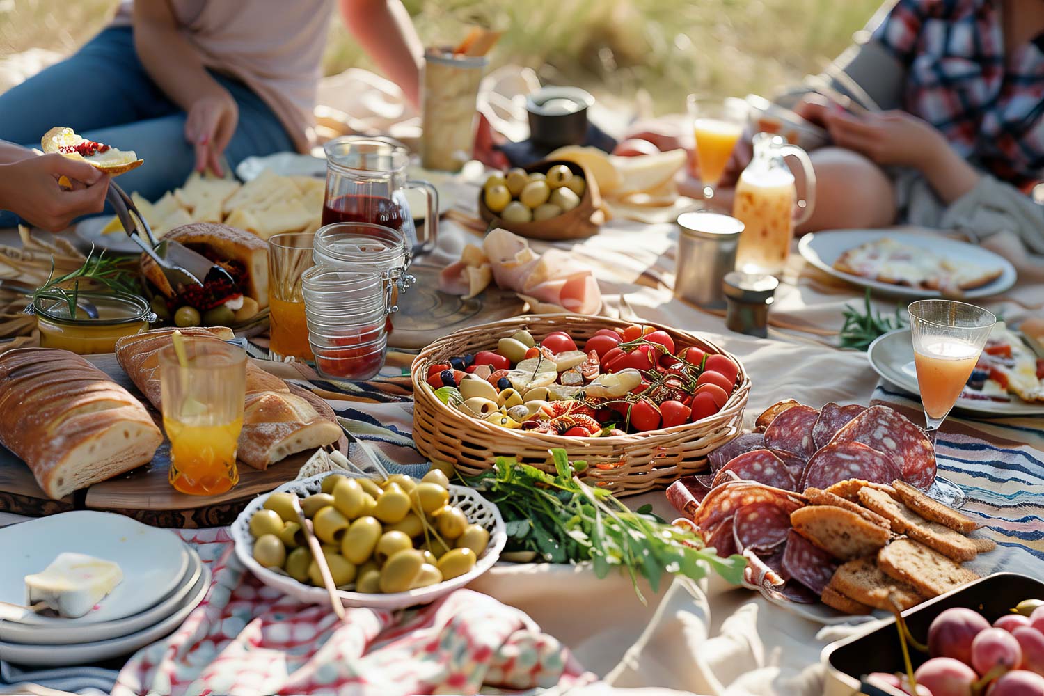 people enjoying summer picnyic day together outdoors