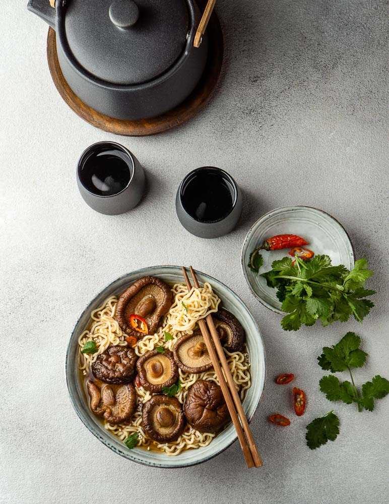 top view noodles bowl composition copy