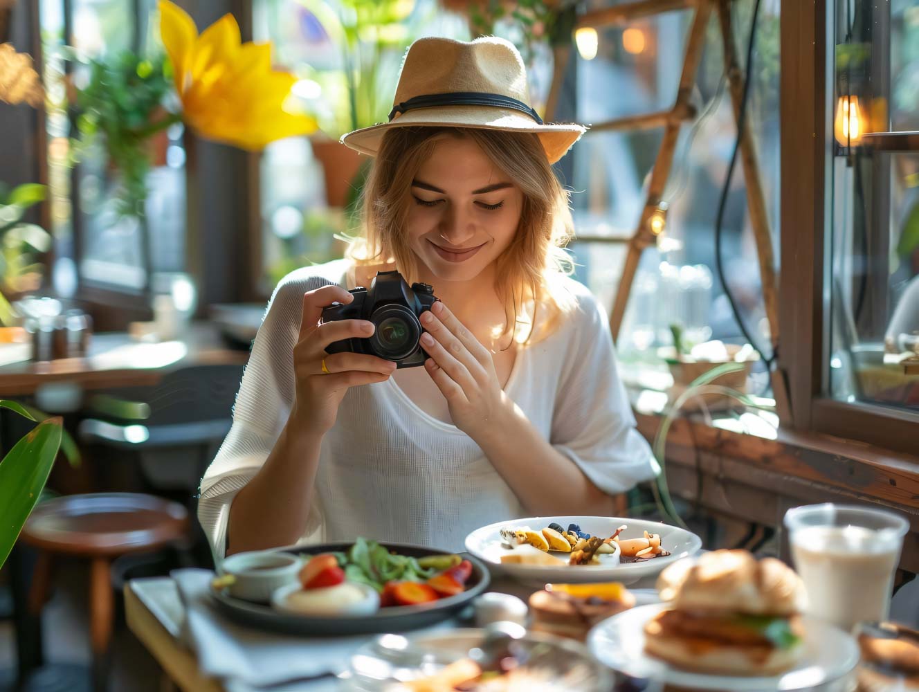 food content creator filming variety dishes upload internet